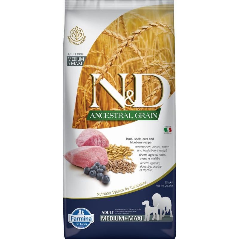 Farmina N&D Ancestral Grain Lamb & Blueberry Adult Medium/Maxi Tørrfôr til hund 12 kg