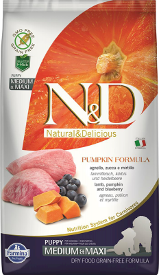 Farmina N&D Pumpkin Lamb & Blueberry Pupply Medium/Maxi Tørrfôr til valp