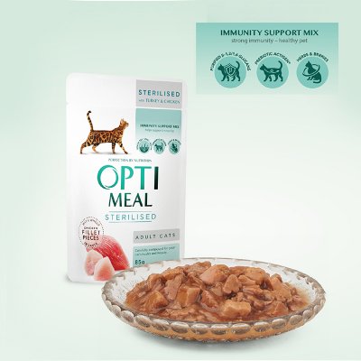OPTIMEAL Cat Adult & Senior Sterilised Turkey & Chicken Fillet in Gravy Våtfôr til katt