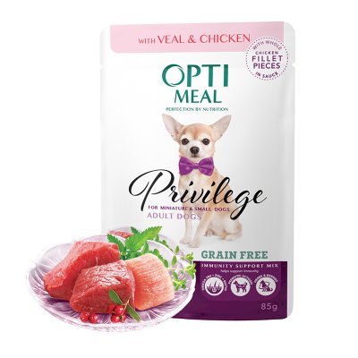 OPTIMEAL Dog Adult & Senior Small Breed Grain Free Veal & Chicken Fillet in Gravy Våtfôr til hund