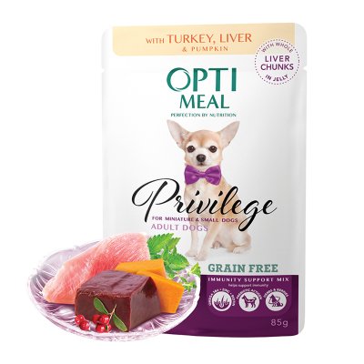 OPTIMEAL Dog Adult & Senior Small Breed Grain Free Turkey, Liver & Pumpkin in Jelly