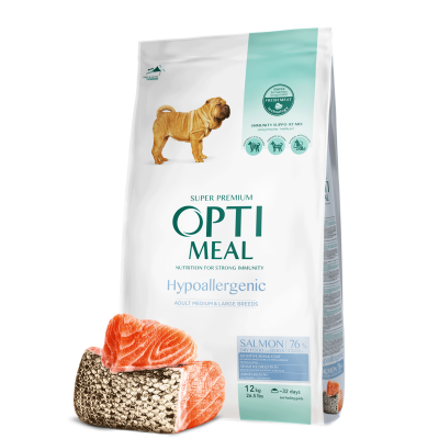 OPTIMEAL Dog Adult & Senior Medium & Maxi Breed Hypoallergenic Salmon Tørrfôr til hund