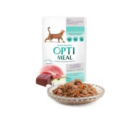OPTIMEAL Cat Adult & Senior Hairball Control Duck and Liver in Jelly