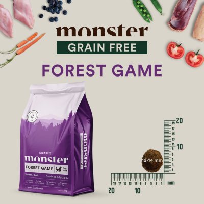 Monster Grain Free Forest Game Tørrfôr til hund med Hjort og And