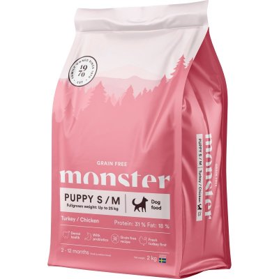 Monster Grain Free Puppy S/M Tørrfôr til valp med Kalkun og Kylling