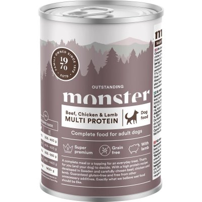 Monster Multi Protein Våtfôr til hund med Storfe, Kylling og Lam