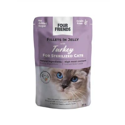 Four Friends Cat Sterilized Turkey in Jelly Pouch Våtfôr til katt